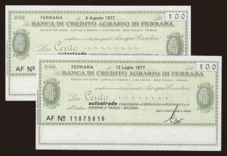 Banca di Credito Agrario di Ferrara, 100 lire, 2x, 1977