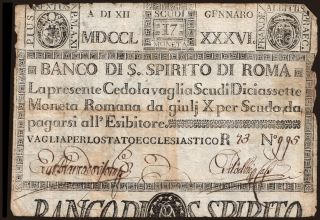 Banco di Santo Spirito di Roma, 17 scudi, 1786