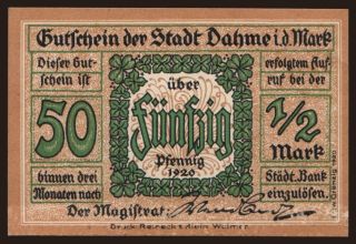 Dahme, 50 Pfennig, 1920