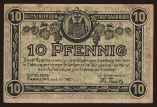 Saarburg, 10 Pfennig, 1920