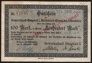 Ehmen/ Gewerkschaft Einigkeit I, 100.000 Mark, 1923
