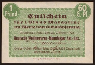 Grünberg/ Deutsche Wollenware-Manufaktur Akt.-Ges., 1 Pfund Margarine, 1923