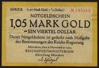München/ Reichspostministerium, 1.05 Mark Gold, 1923