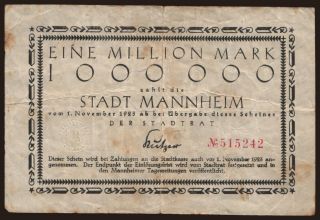 Mannheim/ Stadt, 1.000.000 Mark, 1923