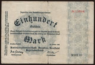 Dresden-Neustadt/ Amtshauptmannschaft, 100 Mark, 1922