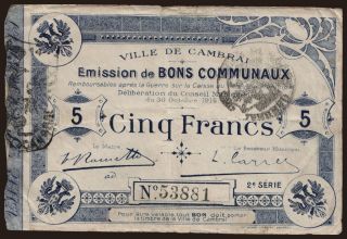 Cambrai, 5 francs, 1914
