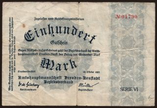 Dresden-Neustadt/ Amtshauptmannschaft, 100 Mark, 1922