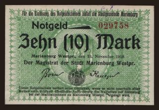 Marienburg/ Stadt, 10 Mark, 1918