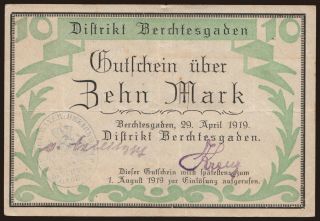 Berchtesgaden/ Distrikt, 10 Mark, 1919