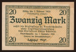 Friedrichshafen/ Stadt, 20 Mark, 1918