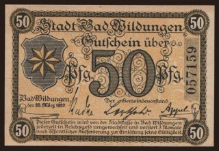 Bad Wildungen, 50 Pfennig, 1920