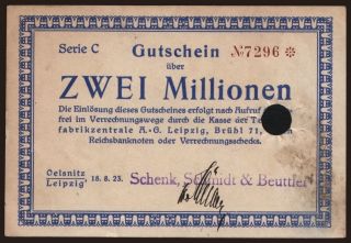 Oelsnitz/ Schenk, Schmidt & Beuttler, 2.000.000 Mark, 1923