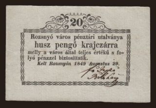 Rozsnyó, 20 krajcár, 1849, 'husz'