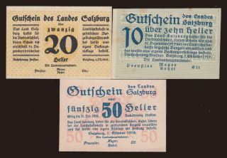 Salzburg, 10, 20, 50 heller, 1.10.1919, (3x)