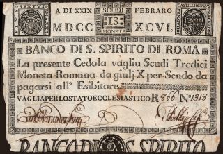 Banco di Santo Spirito di Roma, 13 scudi, 1796