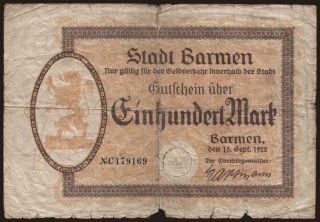 Barmen/ Stadt, 100 Mark, 1922