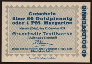 Neusalz/ Gruschwitz Textilwerke, 60 Goldpfennig, 1923