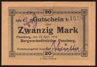 Penzberg/ Bergwerksdirektion, 20 Mark, 1919