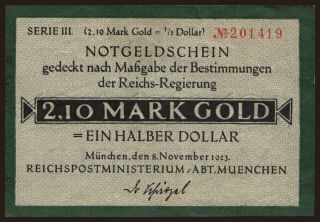 München/ Reichspostministerium, 2.10 Mark Gold, 1923