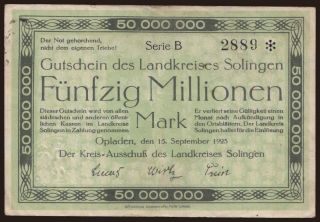 Solingen/ Kreisausschuss des Landkreises, 50.000.000 Mark, 1923