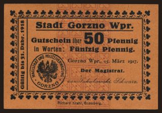 Gorzno (Gorzno), 50 Pfennig, 1917