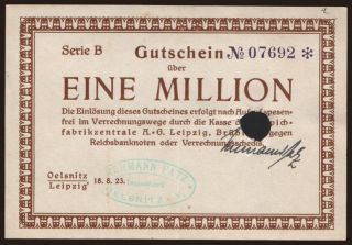 Oelsnitz/ Hermann Patz, Teppichfabrik, 1.000.000 Mark, 1923