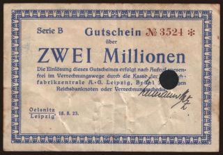 Oelsnitz/ Hermann Patz, Teppichfabrik, 2.000.000 Mark, 1923