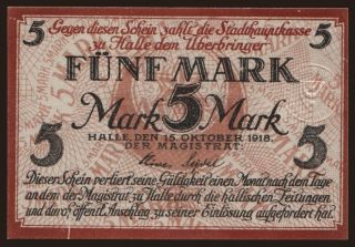 Halle/ Stadt, 5 Mark, 1918