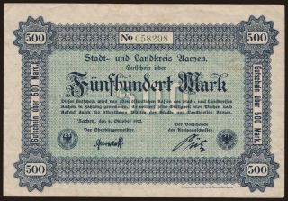 Aachen/ Stadt- und Landkreis, 500 Mark, 1922