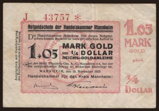 Mannheim/ Handelskammer, 1.05 Mark Gold, 1923