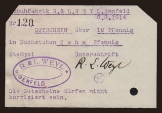 Benfeld/ Schuhfabrik R. & L. Weyl, 10 Pfennig, 1914