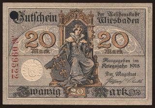 Wiesbaden/ Stadt, 20 Mark, 1918