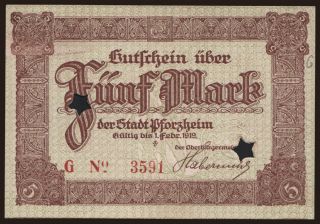 Pforzheim/ Stadt, 5 Mark, 1919