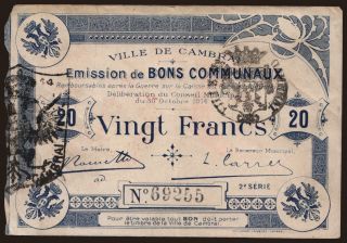 Cambrai, 20 francs, 1914