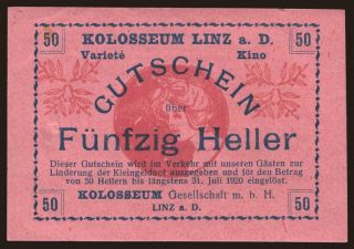 Linz/ Kolosseum Linz, 50 Heller, 1920