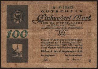 Pössneck/ Stadt, 100 Mark, 1922