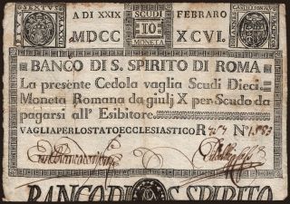 Banco di Santo Spirito di Roma, 10 scudi, 1796