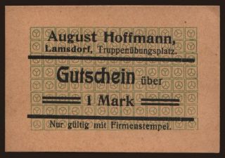Lamsdorf/ August Hoffmann, Specerei-Handlung, 1 Mark, 191?