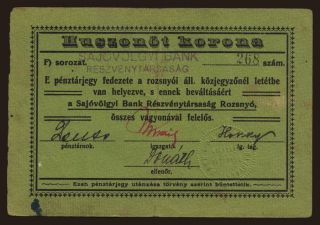 Rozsnyó/ Rožňava Sajóvölgyi Bank R-T., 25 korona, 1919