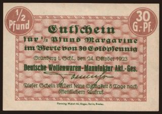 Grünberg/ Deutsche Wollenware-Manufaktur Akt.-Ges., 1/2 Pfund Margarine, 1923