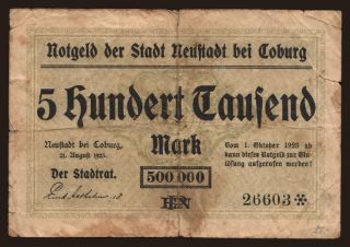 Neustadt bei Coburg/ Stadt, 500.000 Mark, 1923