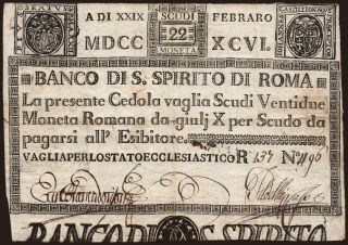 Banco di Santo Spirito di Roma, 22 scudi, 1796