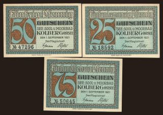 Kolberg, 3x 25 - 75 Pfennig, 1921
