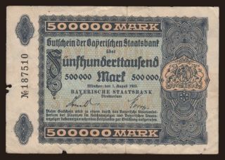 Bayerische Staatsbank, 500.000 Mark, 1923