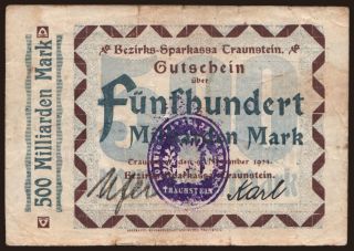 Traunstein/ Bezirkssparkasse, 500.000.000.000 Mark, 1923