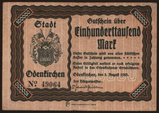 Oedenkirchen/ Stadt, 100.000 Mark, 1923