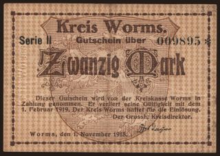 Worms/ Kreis, 20 Mark, 1918
