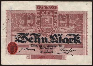 Wilster/ Städtische Sparkasse, 10 Mark, 1918