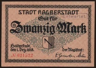 Halberstadt/ Stadt, 20 Mark, 1918