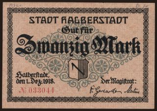 Halberstadt/ Stadt, 20 Mark, 1918